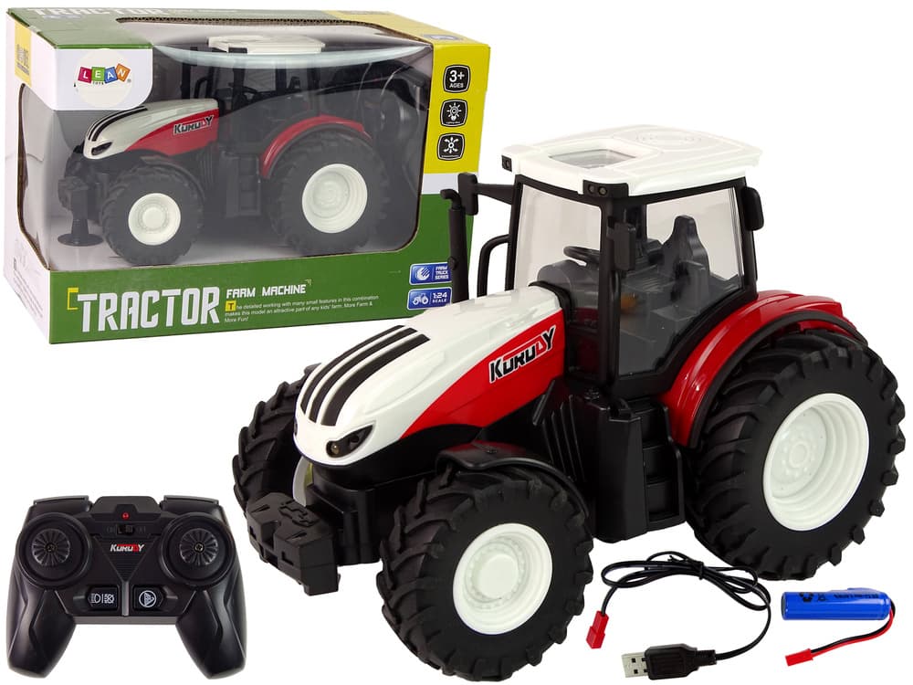 LEAN TOYS Daljinsko voden traktor, 1:24, RC, z lučmi, belo-rdeč