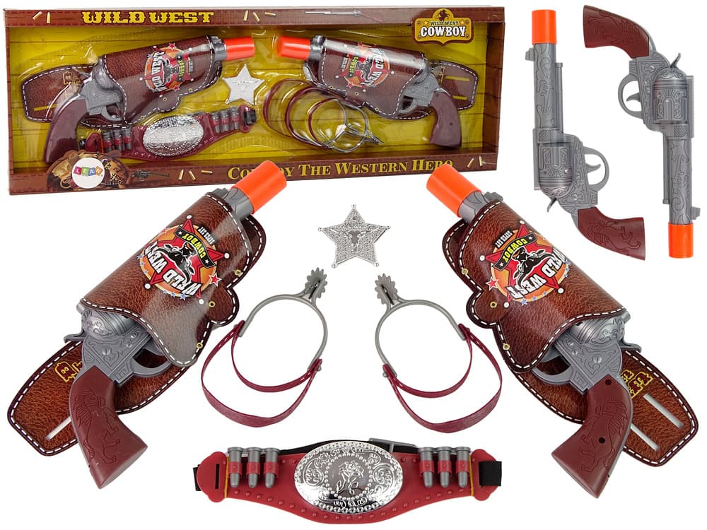 Kovbojski set LEAN TOYS: 2 pištoli, pas, ostroge