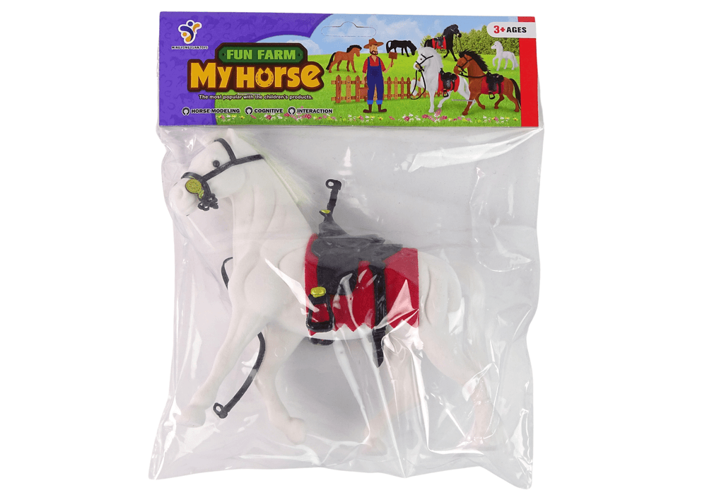 Figurica konja LEAN TOYS, beli, s sedlom, rdečim čaprakom 2