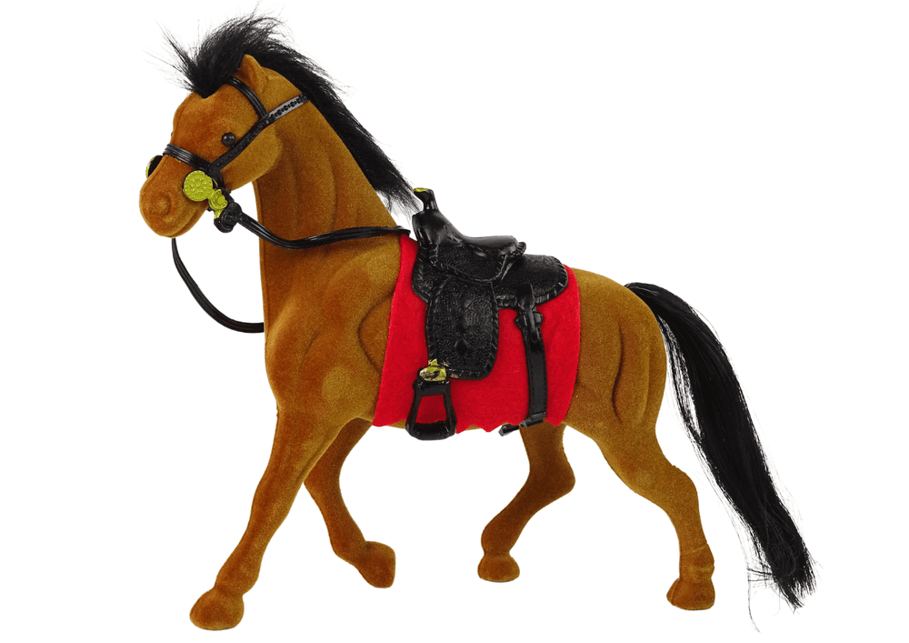 Figurica konja LEAN TOYS, rjavi žametni, s rdečim sedlom