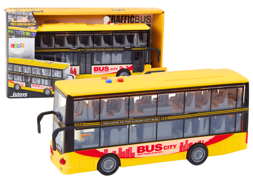 Avtobus na vzmetni pogon LEAN TOYS, dvonadstropni, rumen, 1:16