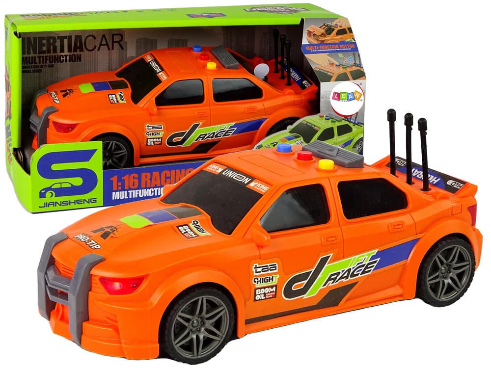 Športni avto LEAN TOYS, dirkalni, oranžen, luči in zvoki, 1:16
