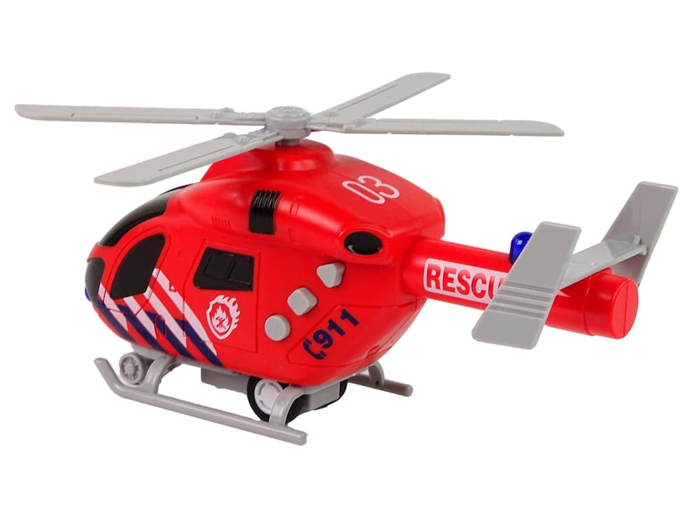 Helikopter LEAN TOYS, gasilci, rdeč, luči, zvoki, prem. krila 2