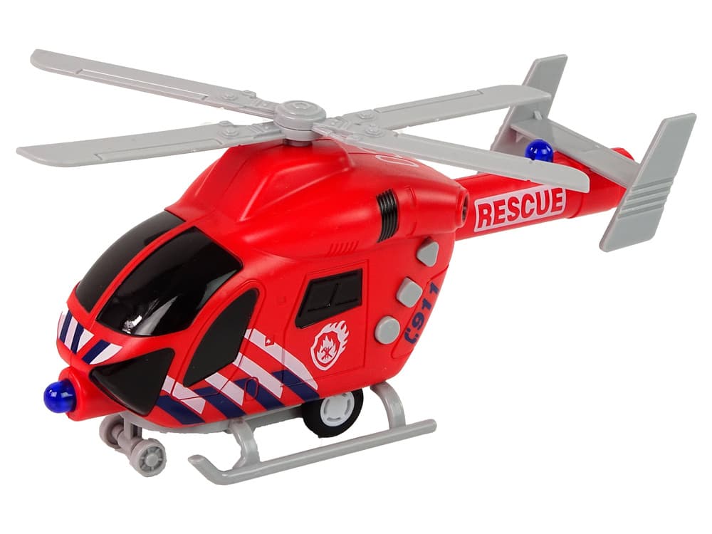 Helikopter LEAN TOYS, gasilci, rdeč, luči, zvoki, prem. krila 3