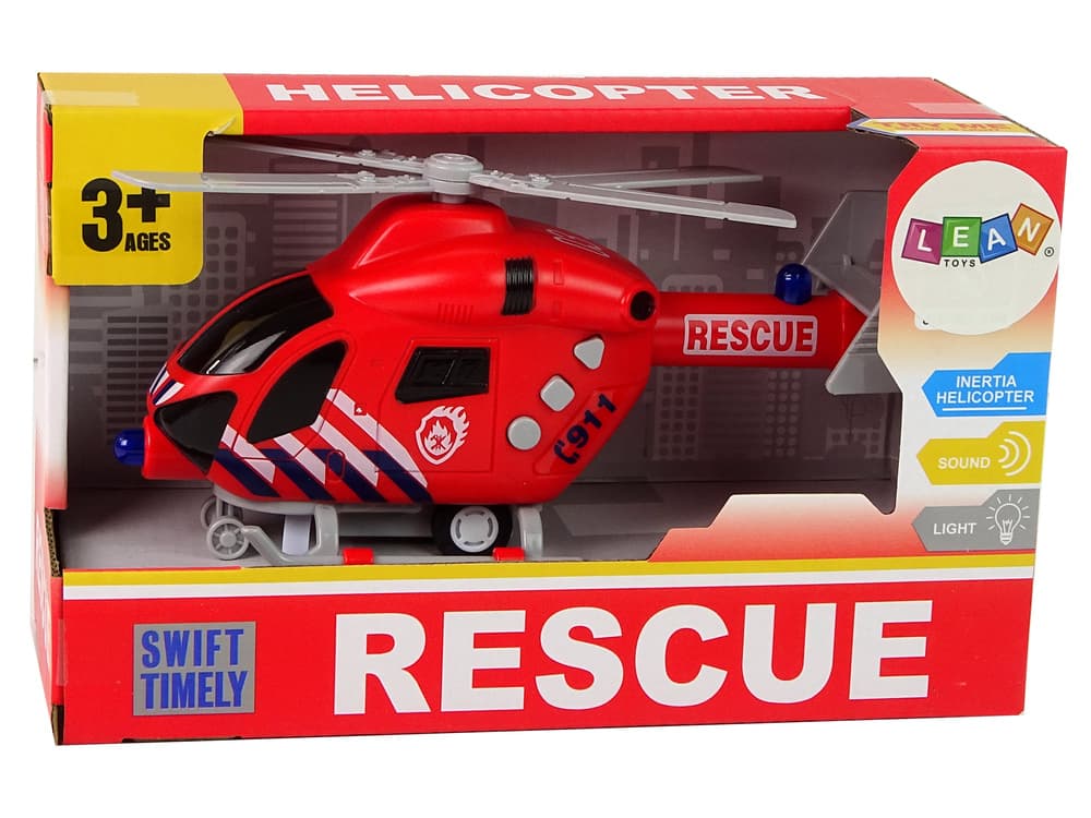 Helikopter LEAN TOYS, gasilci, rdeč, luči, zvoki, prem. krila 4