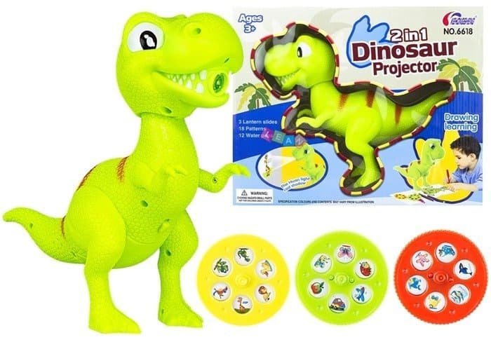 LEAN TOYS Projektor Dinozaver T-Rex za risanje, 18 slik, flomastri, 2v1