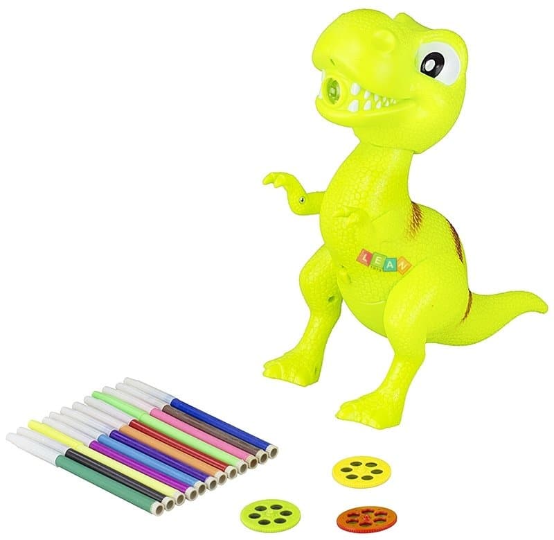 LEAN TOYS Projektor Dinozaver T-Rex za risanje, 18 slik, flomastri, 2v1 3