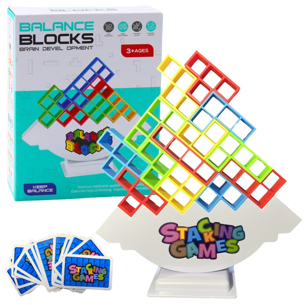 LEAN TOYS Balansna igra stolp Tetris, 16 blokov, 22 kart