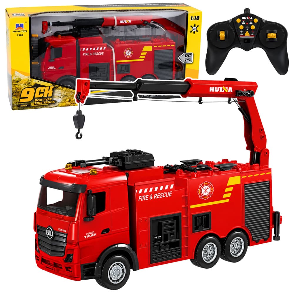 BESTTOYS Gasilski avto RC Huina z dvigalom in vodnim topom, 1:18