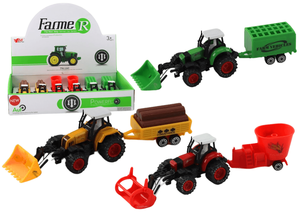 LEAN TOYS Traktor s prikolico, bagerjem in plugom, večbarvni