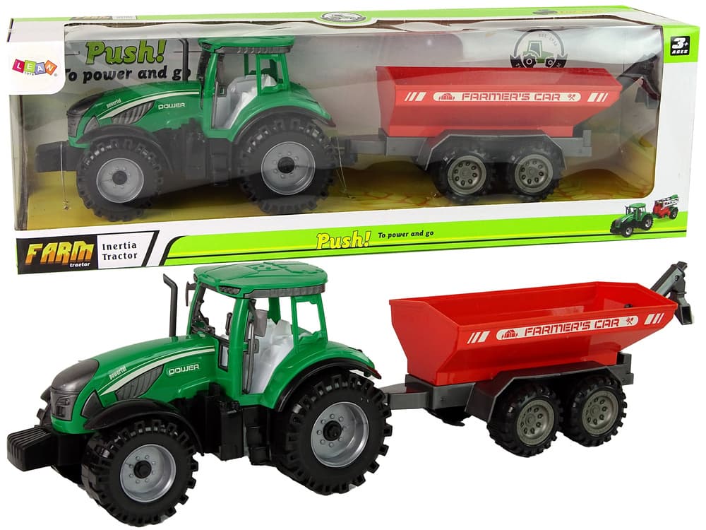 LEAN TOYS Traktor s prikolico, zeleni/rdeč, frikcijski pogon