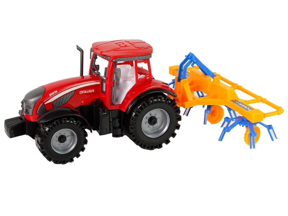 LEAN TOYS Traktor z zgrablajico, rdeč, frikcijski pogon 2