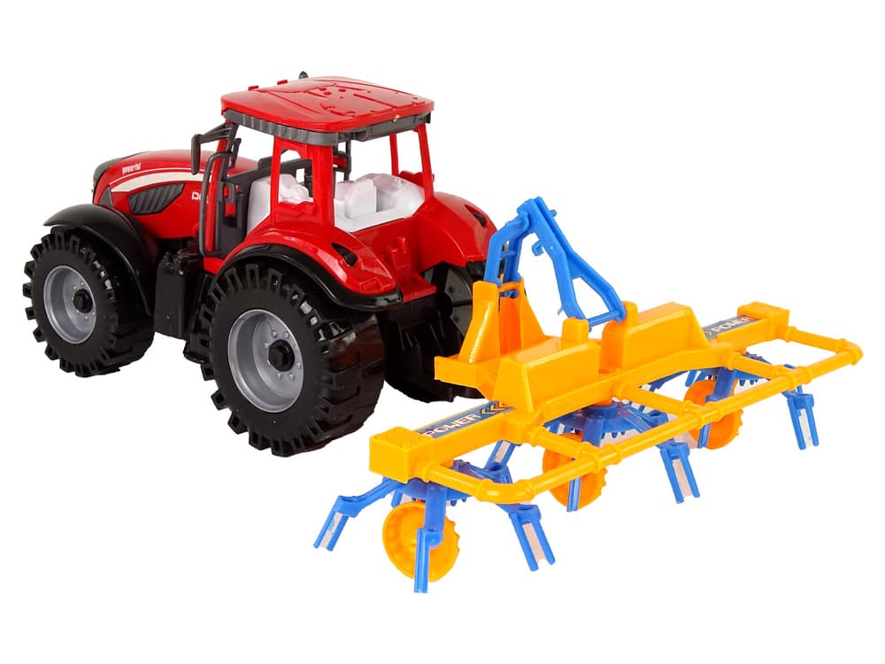 LEAN TOYS Traktor z zgrablajico, rdeč, frikcijski pogon 3