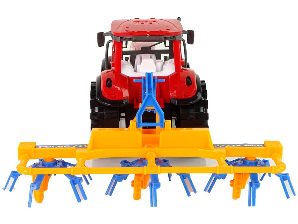 LEAN TOYS Traktor z zgrablajico, rdeč, frikcijski pogon 4