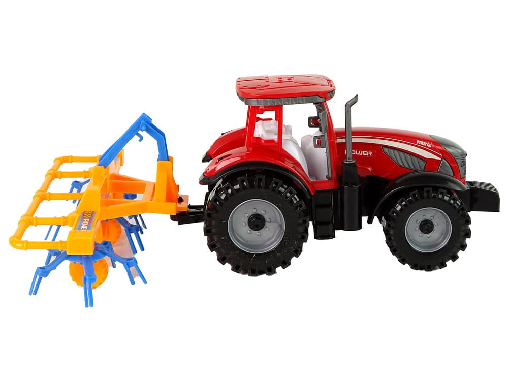LEAN TOYS Traktor z zgrablajico, rdeč, frikcijski pogon 5