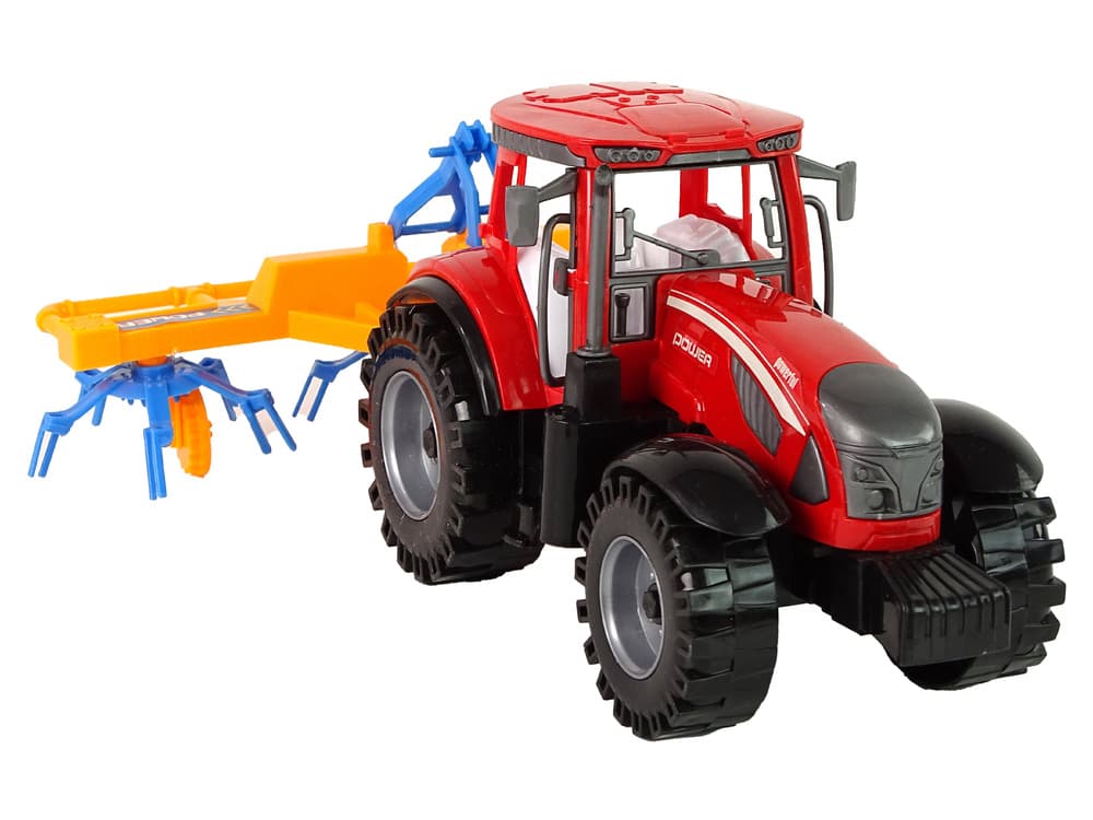 LEAN TOYS Traktor z zgrablajico, rdeč, frikcijski pogon 6