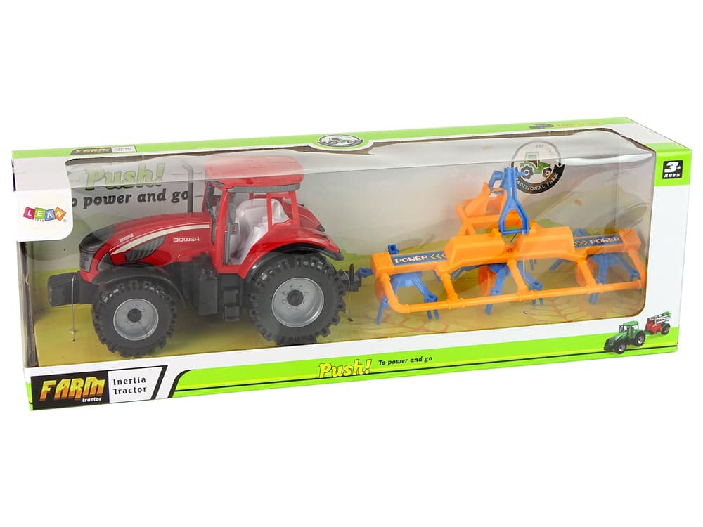 LEAN TOYS Traktor z zgrablajico, rdeč, frikcijski pogon 7