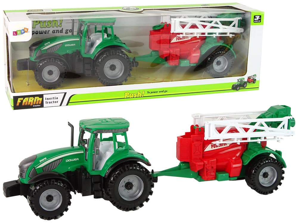 LEAN TOYS Traktor z opriškovalnik, zelen/rdeče-zelen, frikcijski pogon
