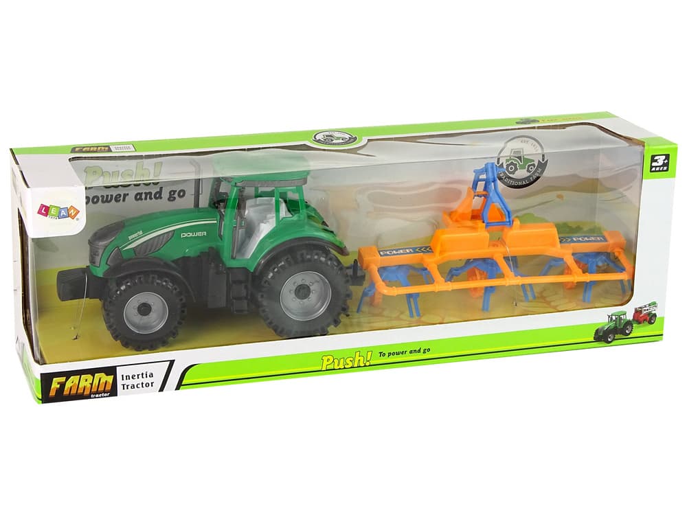 LEAN TOYS Traktor z zgrablajico, zelen/oranžno-modra, 24 cm 7