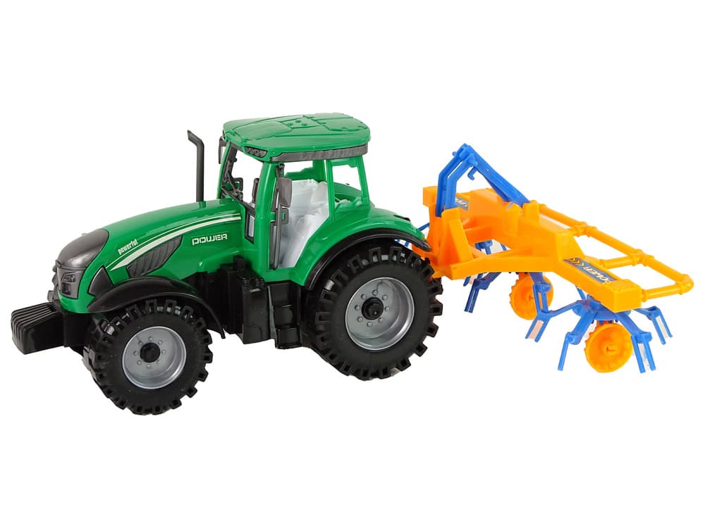 LEAN TOYS Traktor z zgrablajico, zelen/oranžno-modra, 24 cm 2