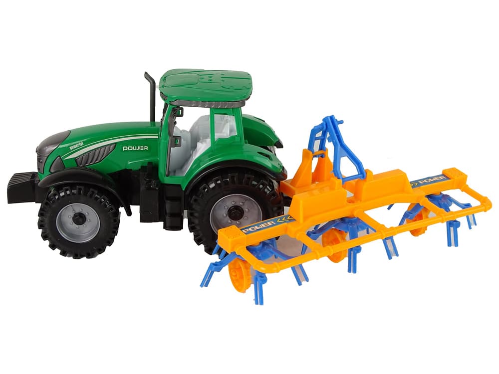 LEAN TOYS Traktor z zgrablajico, zelen/oranžno-modra, 24 cm 3