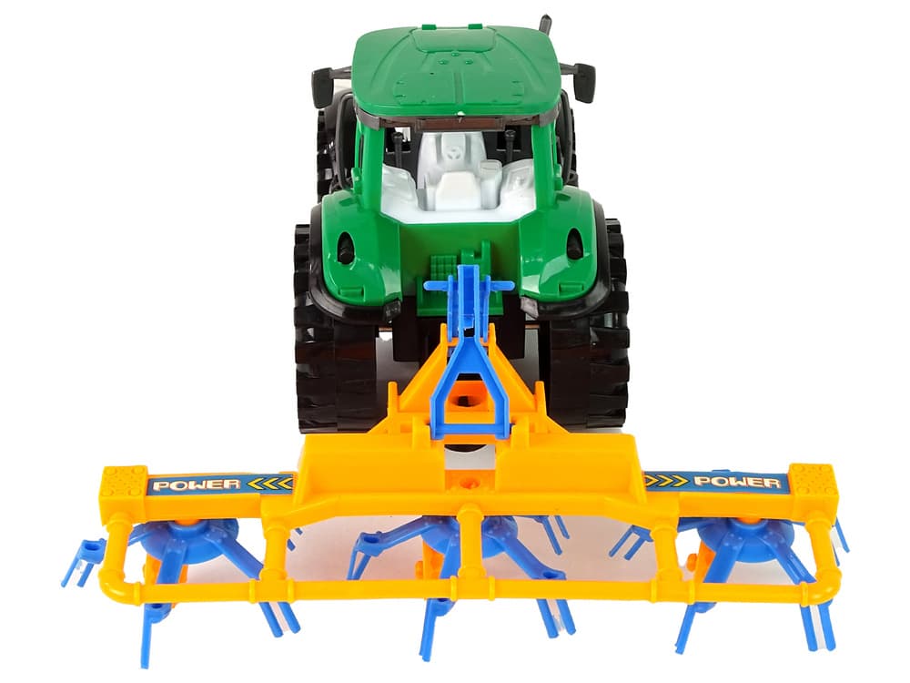 LEAN TOYS Traktor z zgrablajico, zelen/oranžno-modra, 24 cm 4