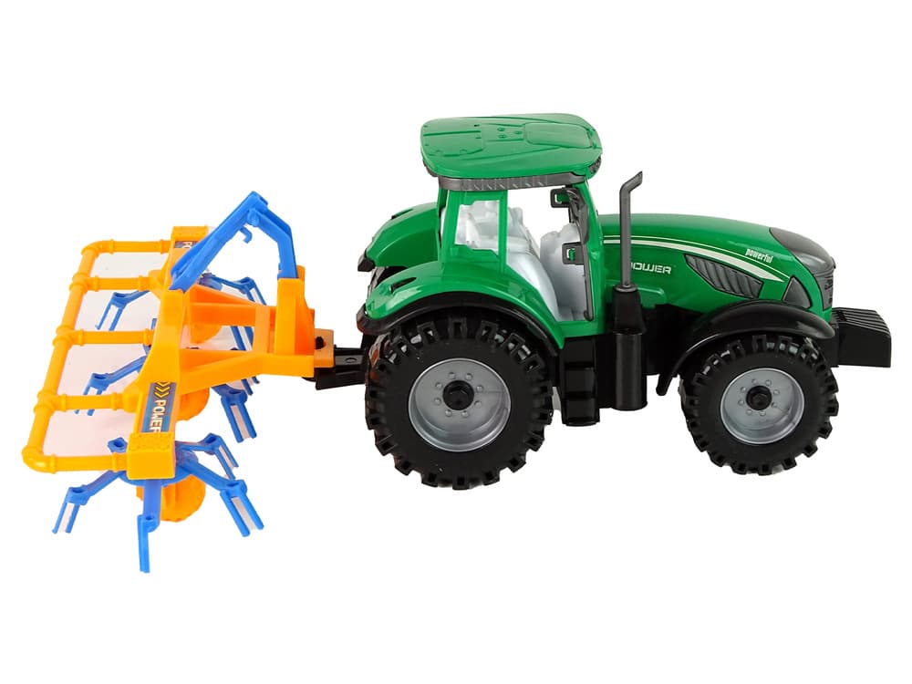 LEAN TOYS Traktor z zgrablajico, zelen/oranžno-modra, 24 cm 5