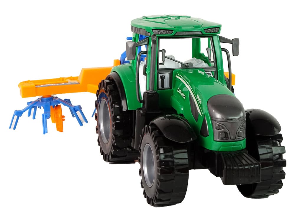LEAN TOYS Traktor z zgrablajico, zelen/oranžno-modra, 24 cm 6