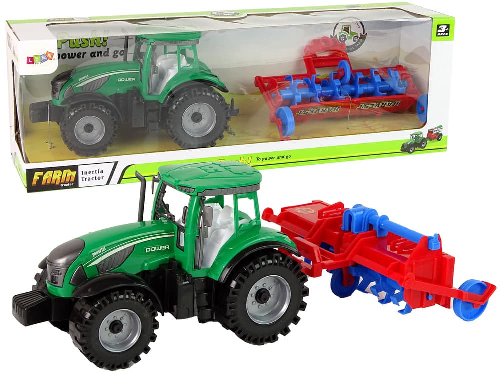 LEAN TOYS Traktor s plugom, rdeč, frikcijski pogon, odstranljiv streha