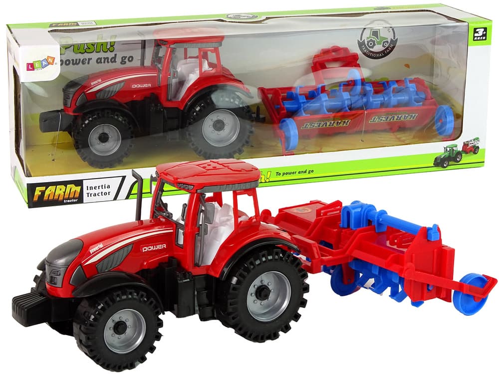 LEAN TOYS Traktor s plugom, rdeč, frikcijski pogon