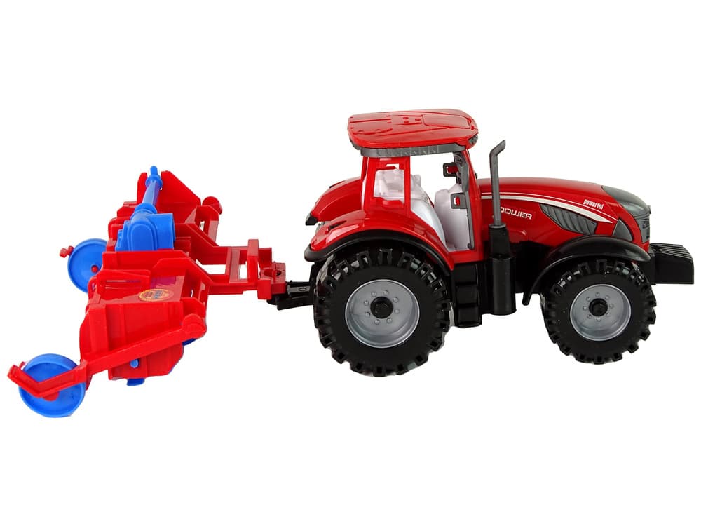 LEAN TOYS Traktor s plugom, rdeč, frikcijski pogon 6