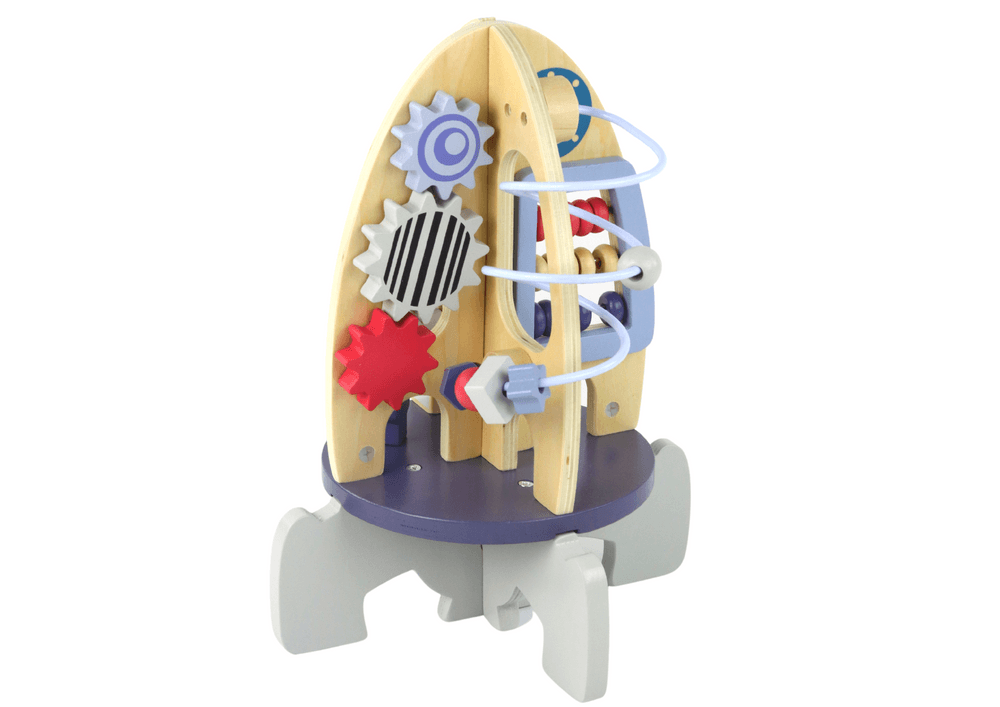 Lesena izobraževalna raketa LEAN TOYS s kroglicami in zobniki 2