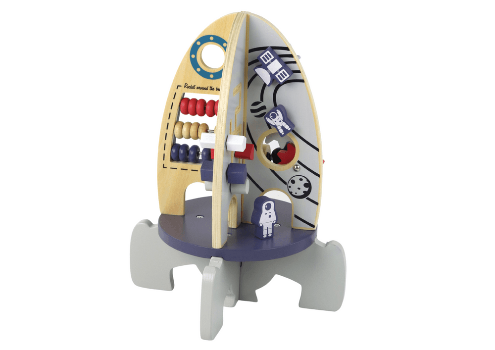Lesena izobraževalna raketa LEAN TOYS s kroglicami in zobniki 4
