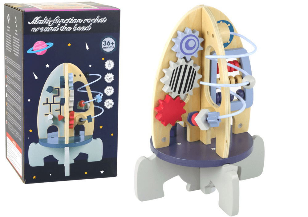 Lesena izobraževalna raketa LEAN TOYS s kroglicami in zobniki