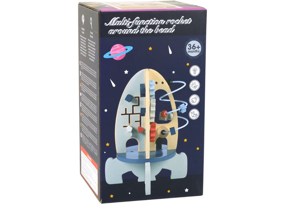 Lesena izobraževalna raketa LEAN TOYS s kroglicami in zobniki 6