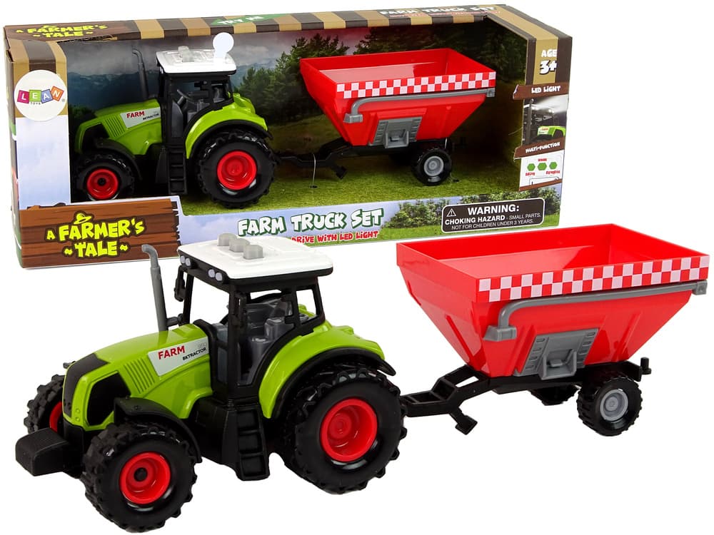 LEAN TOYS Traktor na prikolico za žito, zelen