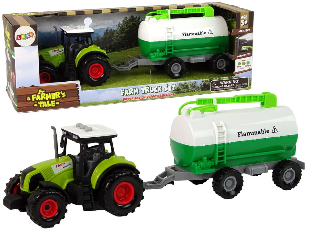 LEAN TOYS Traktor z zložljivo prikolico cisterno, zelen