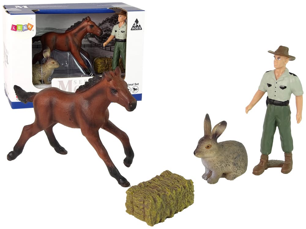 LEAN TOYS Komplet figuric živali: konj, zajec in kmet