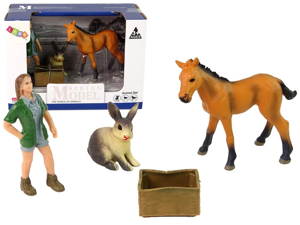 LEAN TOYS Komplet figuric: svetel konj, veterinar, zajec