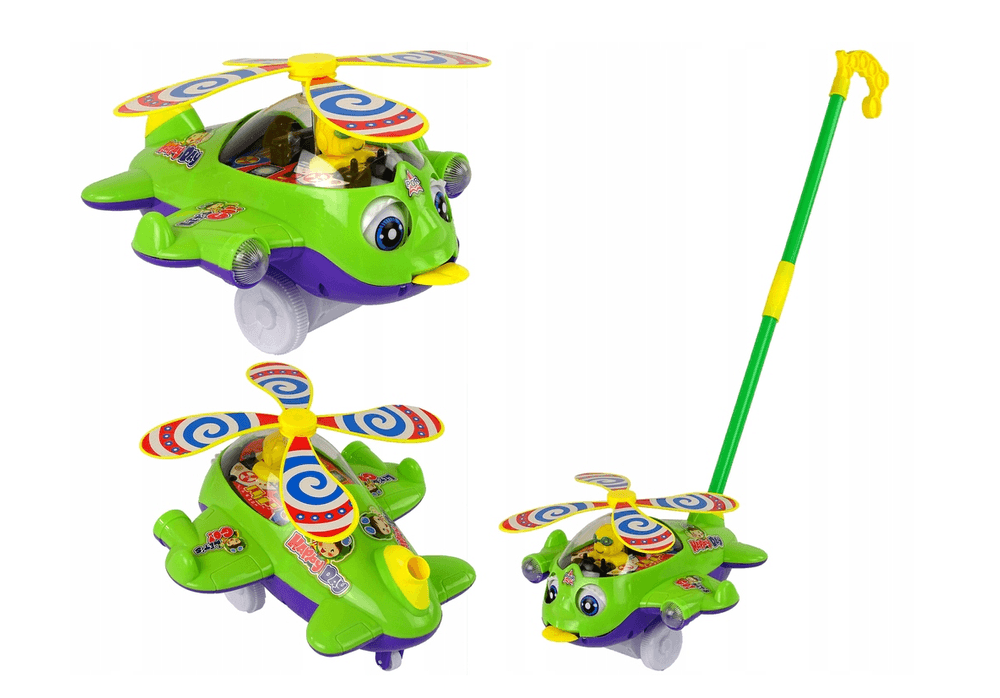 Letalo Guralica LEAN TOYS z zvončkom in palico, zeleno