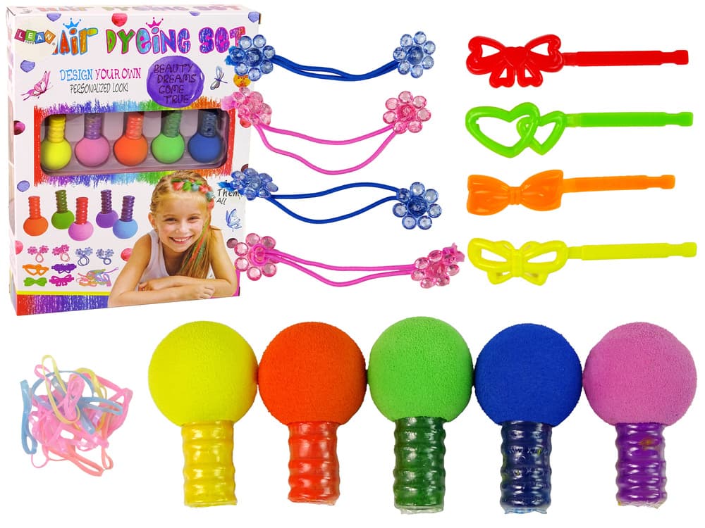 LEAN TOYS Komplet za barvanje las za otroke, 5 barv, gumice