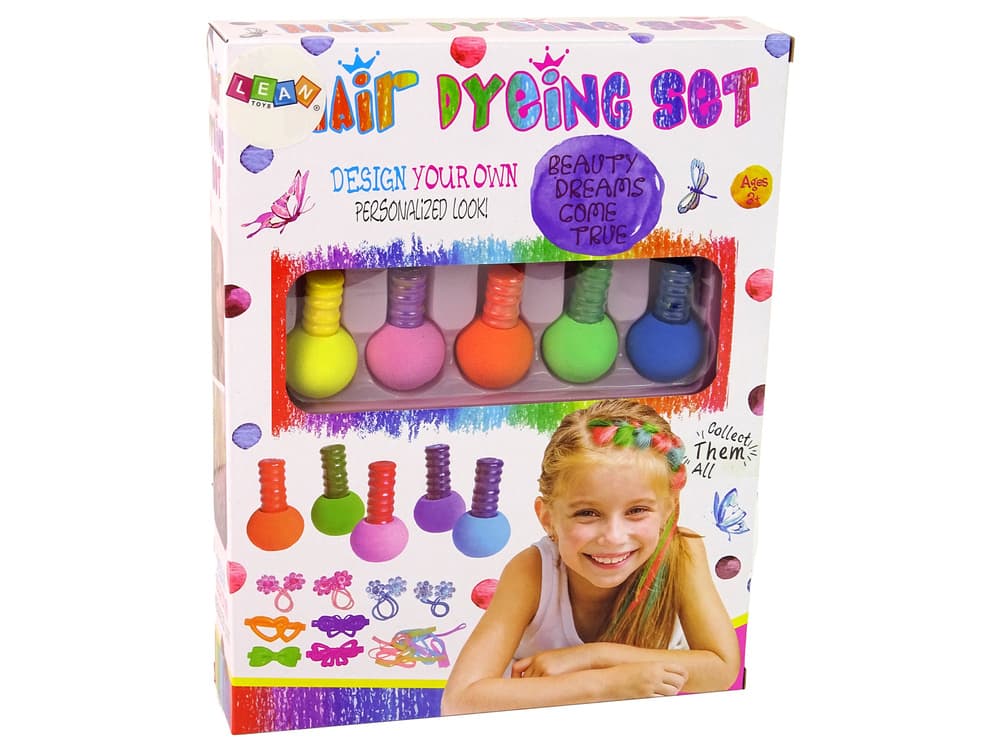 LEAN TOYS Komplet za barvanje las za otroke, 5 barv, gumice 4