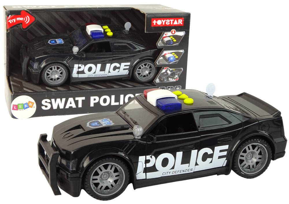 LEAN TOYS Policijski avto, 1:14, črn, luči, zvoki