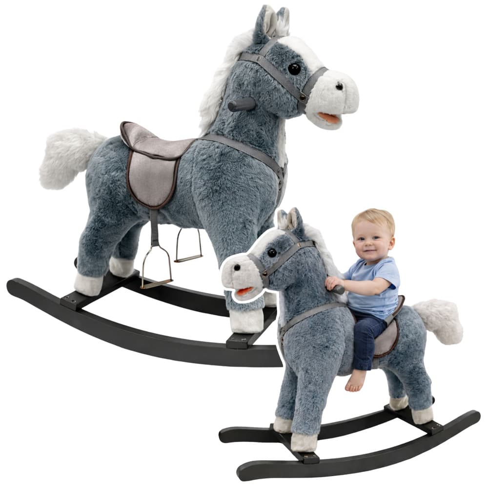 LEAN TOYS lesen konjiček na                                       siv z zvokom, 74 cm 2