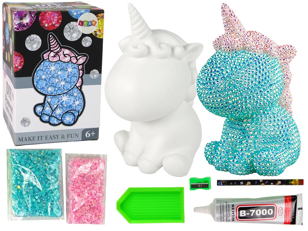 LEAN TOYS Kreativni set za ustvarjanje eno-rožca z diamanti, moder