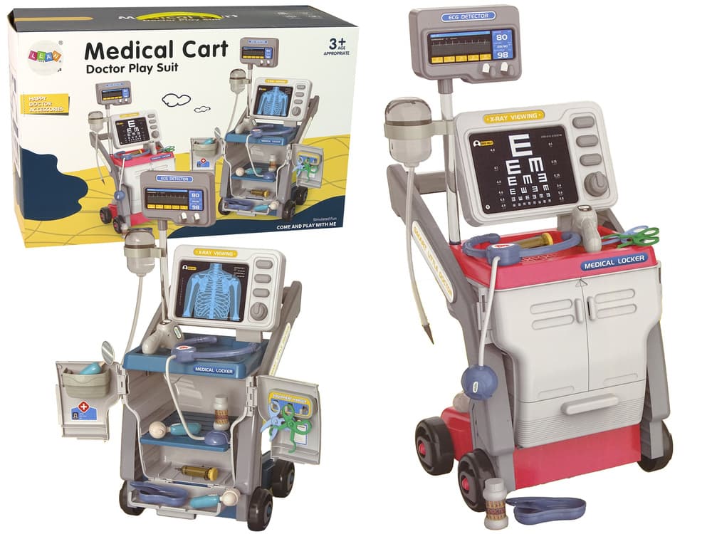 LEAN TOYS Mali doktorjev komplet z vozičkom, RTG, EKG, lučmi, roza