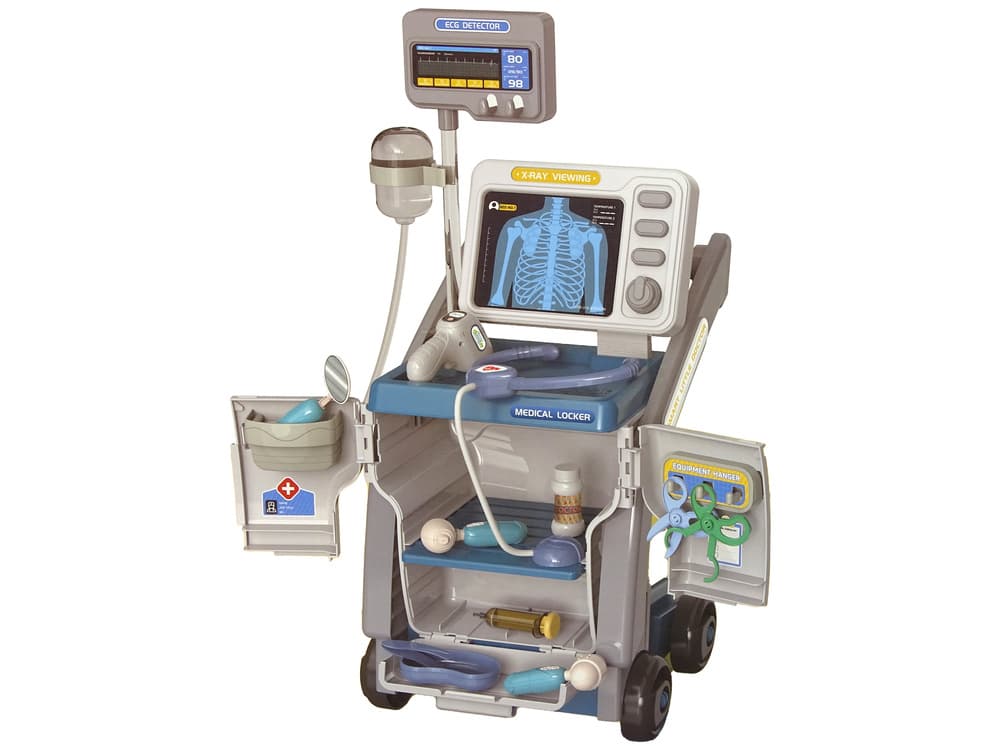 LEAN TOYS Mali doktorjev komplet z vozičkom, RTG, EKG, lučmi, roza 2