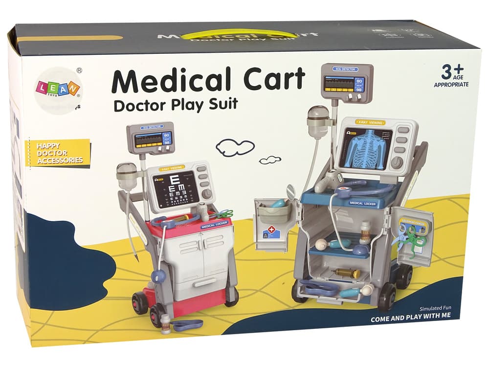 LEAN TOYS Mali doktorjev komplet z vozičkom, RTG, EKG, lučmi, roza 4