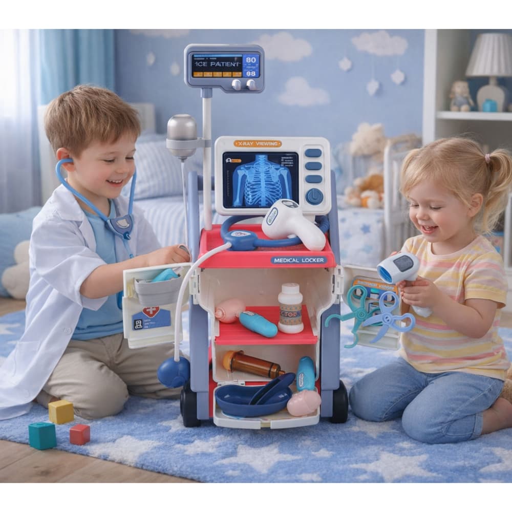 LEAN TOYS Mali doktorjev komplet z vozičkom, RTG, EKG, lučmi, roza 5