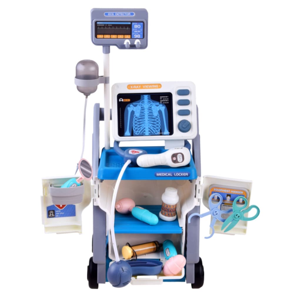 LEAN TOYS Mali doktorjev komplet z vozičkom, RTG, EKG, lučmi, modri 2